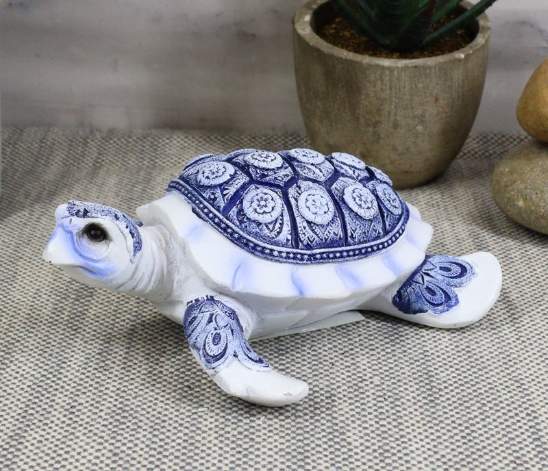 Ebros Gift Ebros Terracotta Blue and White Feng Shui Celestial Sea Turtle Statue 4.5" Wide Talisman of Stability and Fortune Lucky Tortoise Figurine Decorative Zen Turtles Tortoises - Image 4